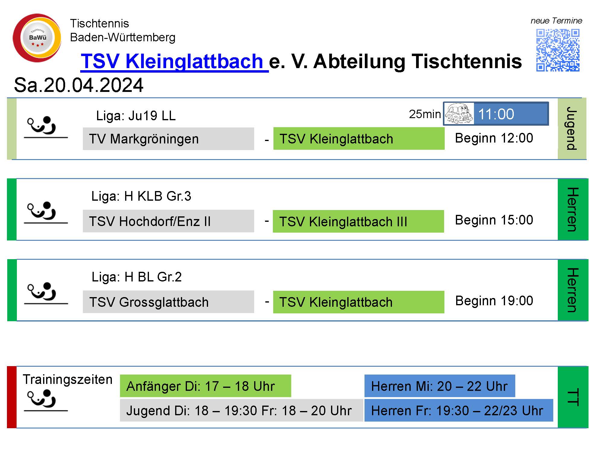Vorschau Tischtennis-Termine KW16 2024